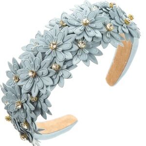 Light Blue Floral Rhinestone Embellished Headband